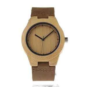 Planet Gates men 45mm Simplicity Lovers' Wooden Watches Handmade Bamboo Quartz Watch with Leather Strap for Men Women as Gift Item