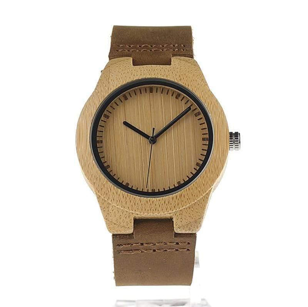 Planet Gates men 45mm Simplicity Lovers' Wooden Watches Handmade Bamboo Quartz Watch with Leather Strap for Men Women as Gift Item
