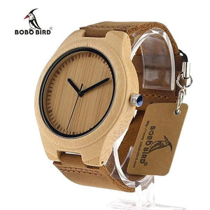 Planet Gates men 45mm Simplicity Lovers' Wooden Watches Handmade Bamboo Quartz Watch with Leather Strap for Men Women as Gift Item