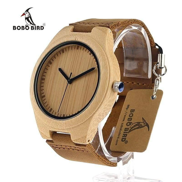 Planet Gates men 45mm Simplicity Lovers' Wooden Watches Handmade Bamboo Quartz Watch with Leather Strap for Men Women as Gift Item
