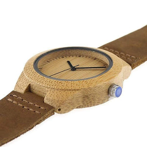 Planet Gates men 45mm Simplicity Lovers' Wooden Watches Handmade Bamboo Quartz Watch with Leather Strap for Men Women as Gift Item