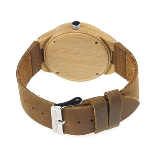 Planet Gates men 45mm Simplicity Lovers' Wooden Watches Handmade Bamboo Quartz Watch with Leather Strap for Men Women as Gift Item