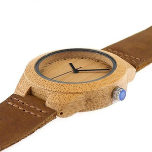 Planet Gates men 45mm Simplicity Lovers' Wooden Watches Handmade Bamboo Quartz Watch with Leather Strap for Men Women as Gift Item