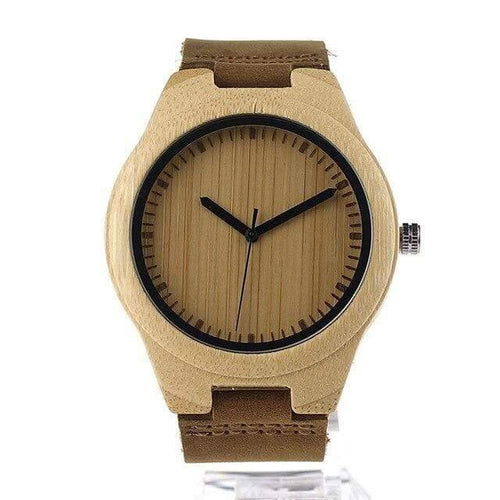 Planet Gates men 45mm Simplicity Lovers' Wooden Watches Handmade Bamboo Quartz Watch with Leather Strap for Men Women as Gift Item