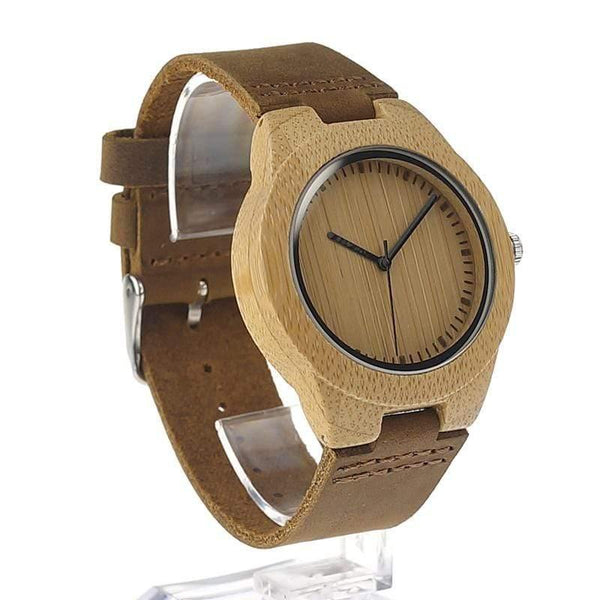Planet Gates men 45mm Simplicity Lovers' Wooden Watches Handmade Bamboo Quartz Watch with Leather Strap for Men Women as Gift Item