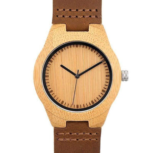 Planet Gates men 45mm Simplicity Lovers' Wooden Watches Handmade Bamboo Quartz Watch with Leather Strap for Men Women as Gift Item