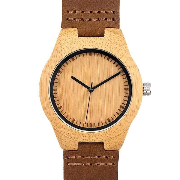 Planet Gates men 45mm Simplicity Lovers' Wooden Watches Handmade Bamboo Quartz Watch with Leather Strap for Men Women as Gift Item