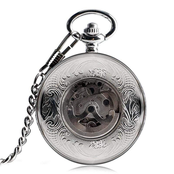 Planet Gates Men Automatic Mechanical Silver Pocket Watch Fashion Self Wind Stripe Women Men Nursing Fob Clock Shield Pendant