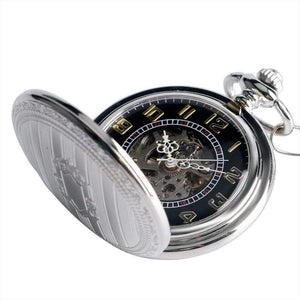 Planet Gates Men Automatic Mechanical Silver Pocket Watch Fashion Self Wind Stripe Women Men Nursing Fob Clock Shield Pendant