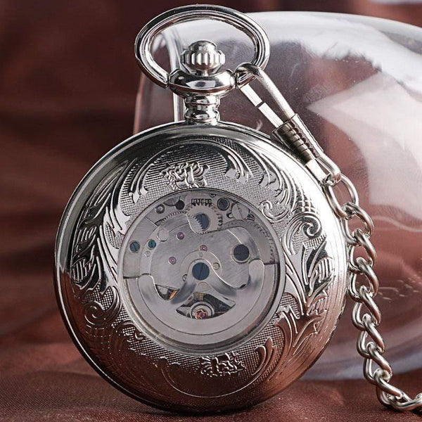 Planet Gates Men Automatic Mechanical Silver Pocket Watch Fashion Self Wind Stripe Women Men Nursing Fob Clock Shield Pendant