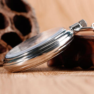 Planet Gates Men Automatic Self Winding Pocket Watch Silver Simple Open Face Chain Pendant with Roman Number