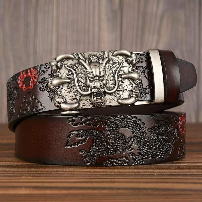 Men Belt Genuine Leather New High Quality Cowhide Handmade Men Waistbands Chinese Dragon Pressed Straps Male Designer Belts