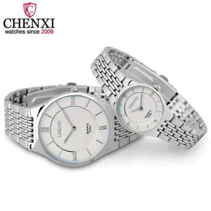 Planet Gates Men Black Dial Fashion Romantic Silver Couple Watch Stainless Steel Men's Women's Quartz Wirstwatch Analog Slim Clock Lovers Watch