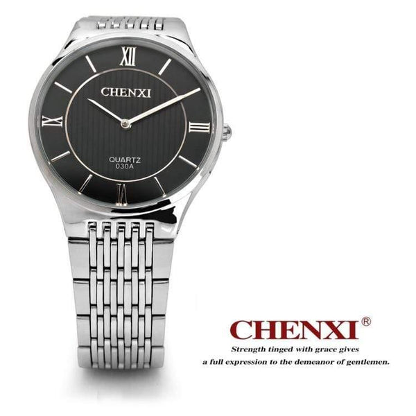 Planet Gates Men Black Dial Fashion Romantic Silver Couple Watch Stainless Steel Men's Women's Quartz Wirstwatch Analog Slim Clock Lovers Watch