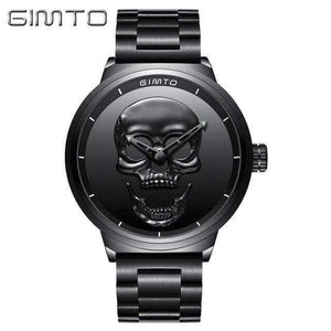 Planet Gates Men Black Fashion Casual Gold Lover's Skull Watch Stainless Steel Unique 3D Skeleton Pattern Women Men Watches Couple Wristwatch