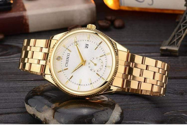 Planet Gates Men Black Gold Watch Men Women Unique Design Calendar Stainless Steel Couple Lover's Wristwatch Golden Business Casual