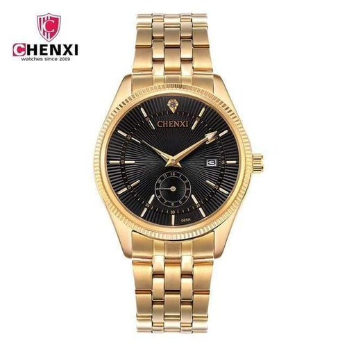 Planet Gates Men Black Gold Watch Men Women Unique Design Calendar Stainless Steel Couple Lover's Wristwatch Golden Business Casual