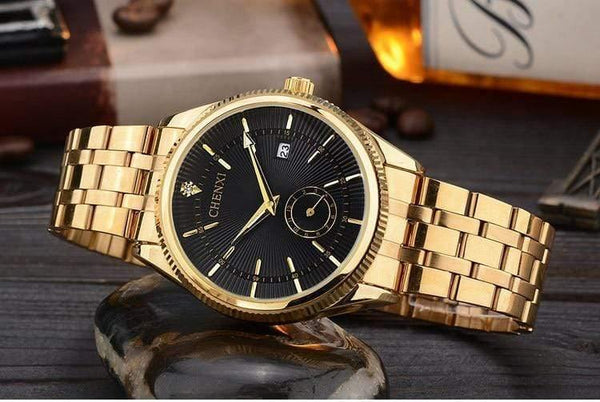 Planet Gates Men Black Gold Watch Men Women Unique Design Calendar Stainless Steel Couple Lover's Wristwatch Golden Business Casual