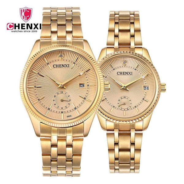 Planet Gates Men Black Gold Watch Men Women Unique Design Calendar Stainless Steel Couple Lover's Wristwatch Golden Business Casual