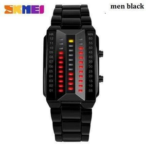 Planet Gates men black Relogio masculino fashion skmei watch Lovers LED Men Women Stainless Steel Red Binary Luminous Electronic Display Sport watches