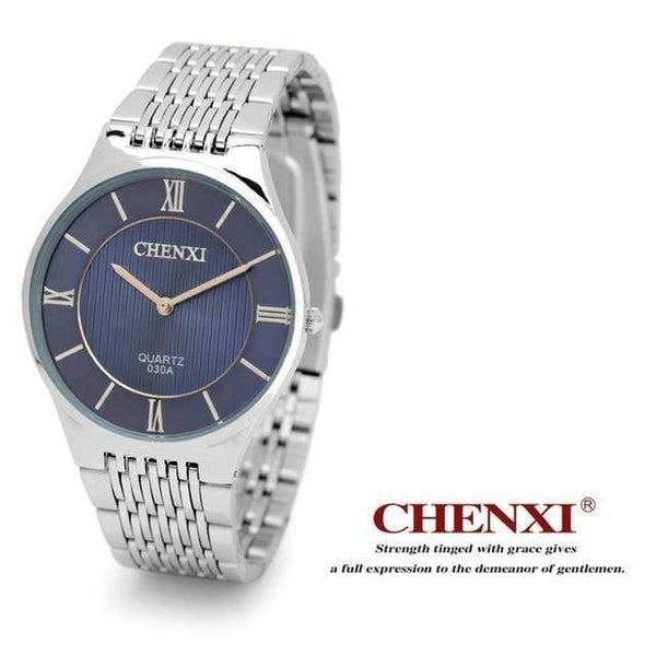 Planet Gates Men Blue Dial Fashion Romantic Silver Couple Watch Stainless Steel Men's Women's Quartz Wirstwatch Analog Slim Clock Lovers Watch