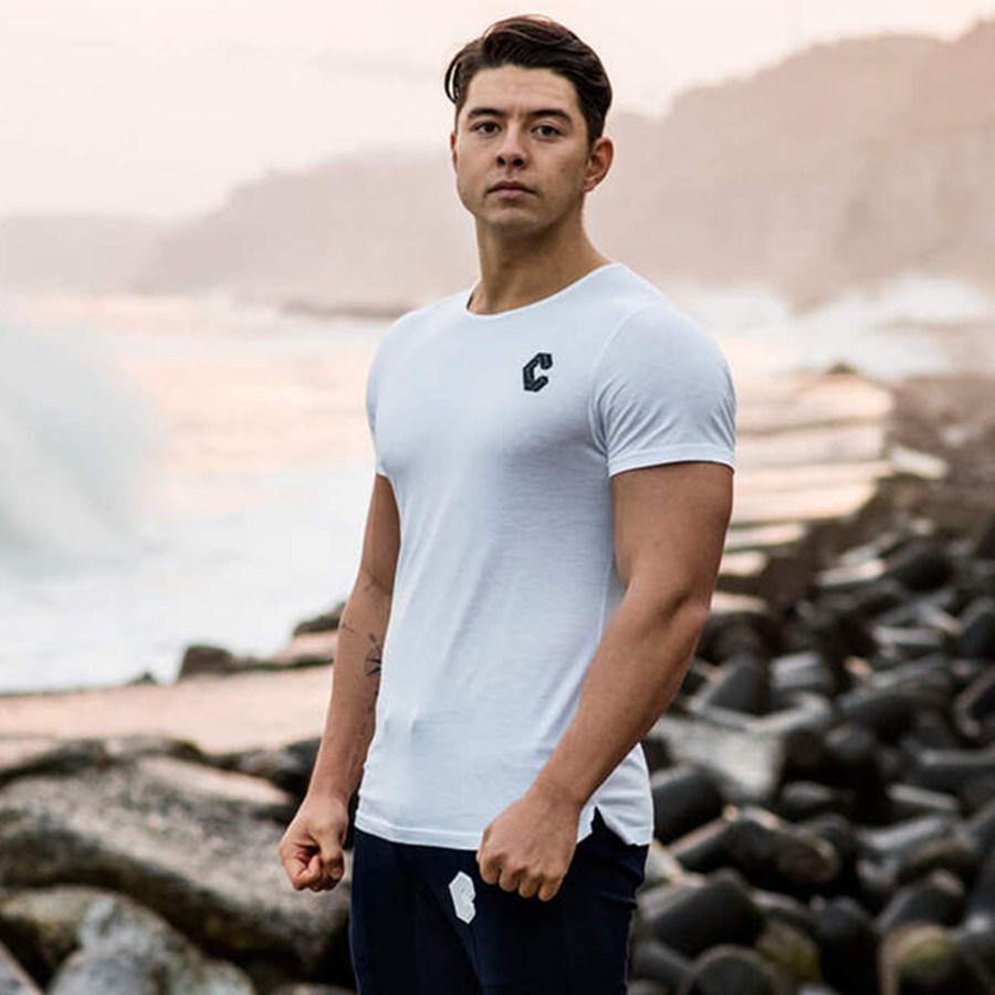 Men Casual Cotton Skinny T-shirt Gyms Fitness Bodybuilding Workout Short Sleeve Tee Shirt Tops Male Crossfit Clothing