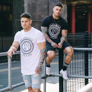 Men Casual Fashion Print T-shirts Gyms Fitness Short Sleeve Cotton Slim T Shirt Male O-Neck Tee Tops Brand Clothing