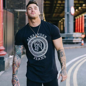 Men Casual Fashion Print T-shirts Gyms Fitness Short Sleeve Cotton Slim T Shirt Male O-Neck Tee Tops Brand Clothing