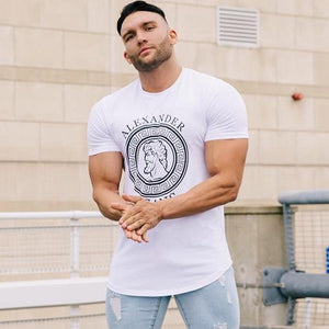 Men Casual Fashion Printed T-shirt Gyms Fitness Short Sleeve Cotton Slim T Shirt Male Black Tee Tops Brand Clothing