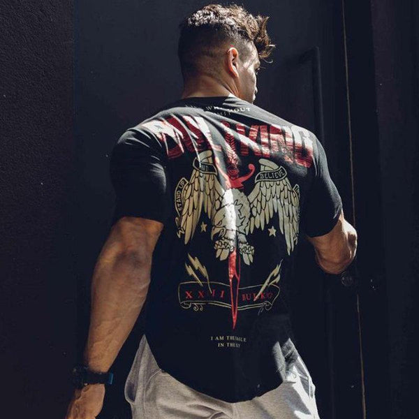 Men Casual Fashion Printed T-shirt Gyms Fitness Short Sleeve Cotton T Shirt  Newest Man Tee Tops Male Workout Brand Clothing