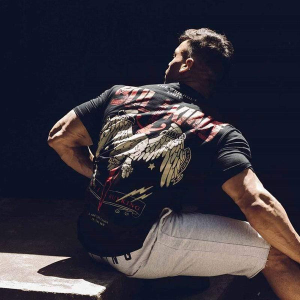 Men Casual Fashion Printed T-shirt Gyms Fitness Short Sleeve Cotton T Shirt  Newest Man Tee Tops Male Workout Brand Clothing