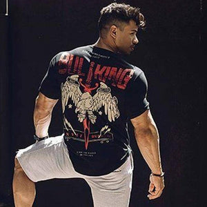 Men Casual Fashion Printed T-shirt Gyms Fitness Short Sleeve Cotton T Shirt  Newest Man Tee Tops Male Workout Brand Clothing