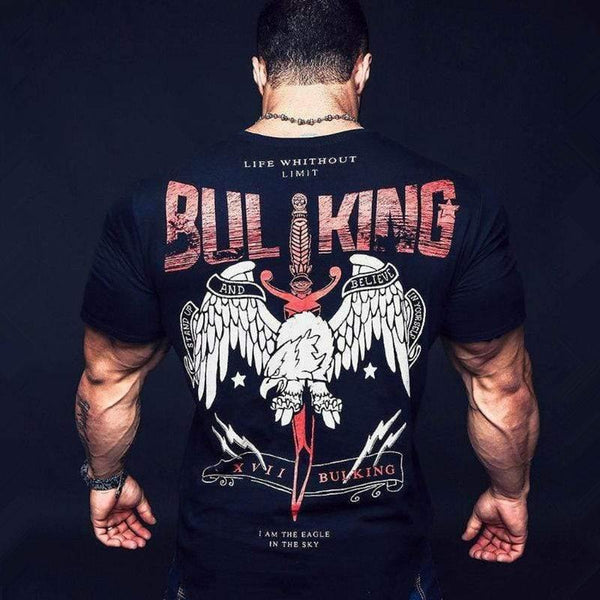 Men Casual Fashion Printed T-shirt Gyms Fitness Short Sleeve Cotton T Shirt  Newest Man Tee Tops Male Workout Brand Clothing