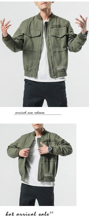 Planet Gates Men Casual Jacket Coat Men's Washed Pure Cotton Brand-Clothing Army green Bomber Jackets Male cargo Coats
