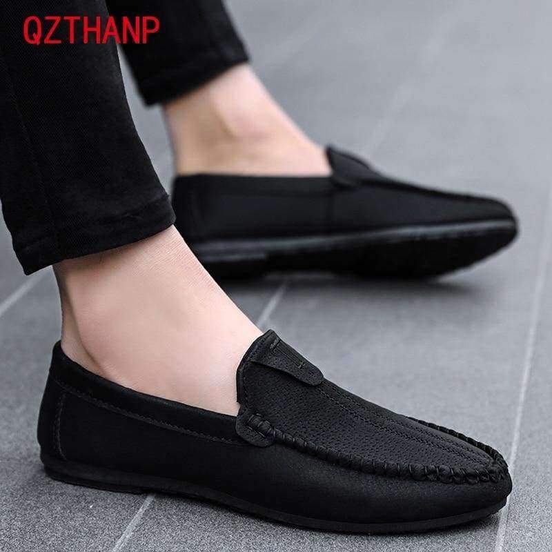 Planet Gates Black / 10 Men Casual Loafers  Pu Leather Black Solid Leather Driving Moccasins Boat Slip on Men Loafers Shoes Male Loafer Mocasines Hombre