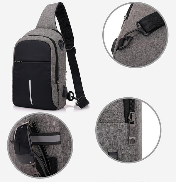 Planet Gates Men Chest Bags USB Charging Waterproof Oxford Crossbody Bags Small Sling Single Shoulder Bags Travel Chest Pack Male