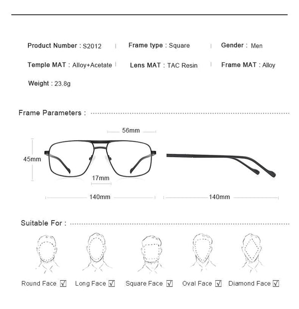 Planet Gates Men Classic Square Glasses Optics Frame Luxury Double Bridge Prescription Glasses Frames Optical Eyewear S2012