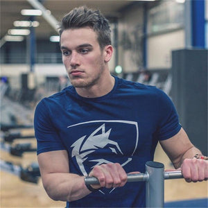 Men Cotton Short Sleeve T-shirt  Casual Print Slim T Shirt Male Gyms Fitness Bodybuilding Crossfit Brand Tee Tops