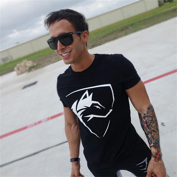 Men Cotton Short Sleeve T-shirt  Casual Print Slim T Shirt Male Gyms Fitness Bodybuilding Crossfit Brand Tee Tops