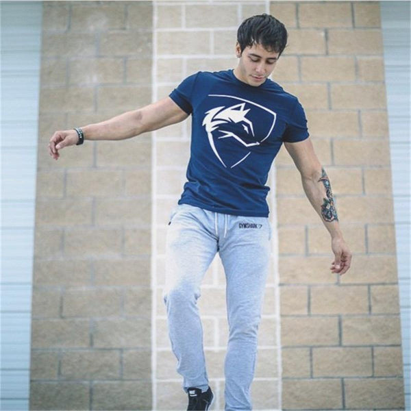 Men Cotton Short T-shirt  New Casual Print Slim Fit T Shirt Male Jogger Gyms Fitness Crossfit Tee Tops Brand Clothing