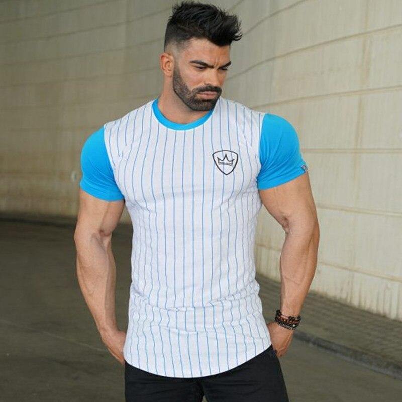 Men Fitness Bodybuilding Cotton T-shirt Gyms Workout Skinny Patchwork T Shirt Summer Male Casual Fashion Jogger Tee Tops Apparel