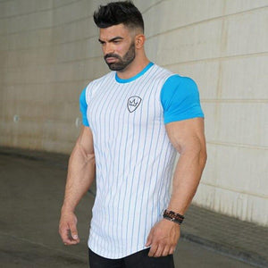 Men Fitness Bodybuilding Cotton T-shirt Gyms Workout Skinny Patchwork T Shirt Summer Male Casual Fashion Jogger Tee Tops Apparel