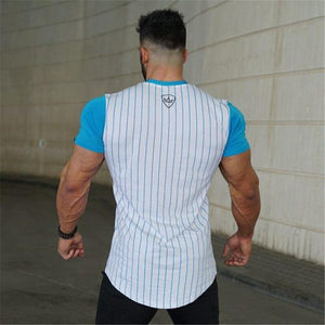 Men Fitness Bodybuilding Cotton T-shirt Gyms Workout Skinny Patchwork T Shirt Summer Male Casual Fashion Jogger Tee Tops Apparel