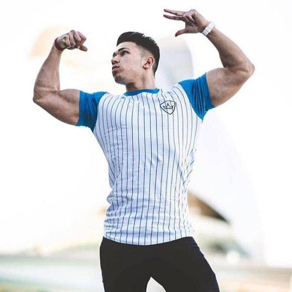Men Fitness Bodybuilding Cotton T-shirt Gyms Workout Skinny Patchwork T Shirt Summer Male Casual Fashion Jogger Tee Tops Apparel