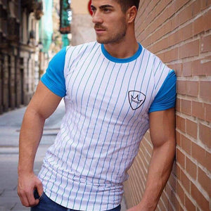 Men Fitness Bodybuilding Cotton T-shirt Gyms Workout Skinny Patchwork T Shirt Summer Male Casual Fashion Jogger Tee Tops Apparel
