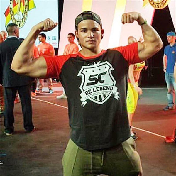 Men Fitness Bodybuilding Cotton T-shirt Gyms Workout Skinny Patchwork T Shirt Summer Male Casual Fashion Print Tee Tops Clothing