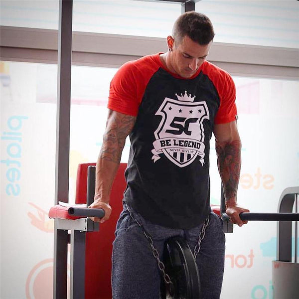 Men Fitness Bodybuilding Cotton T-shirt Gyms Workout Skinny Patchwork T Shirt Summer Male Casual Fashion Print Tee Tops Clothing