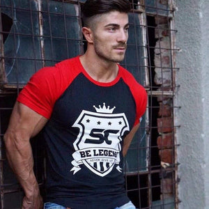 Men Fitness Bodybuilding Short Sleeve Cotton T-shirt Gyms Workout Skinny Patchwork T Shirt Male Casual Jogger Tee Tops Clothing