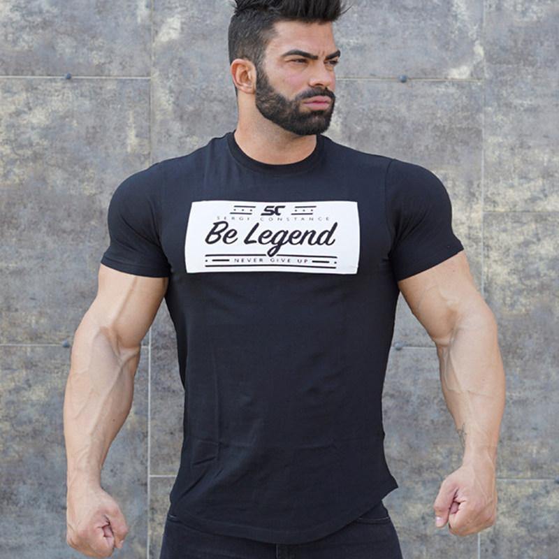 Men Fitness Bodybuilding Short Sleeve Cotton T-shirt Gyms Workout Slim T Shirt Summer Male Casual Print Tee Tops Brand Clothing