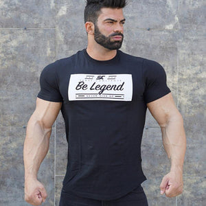 Men Fitness Bodybuilding Short Sleeve Cotton T-shirt Gyms Workout Slim T Shirt Summer Male Casual Print Tee Tops Brand Clothing